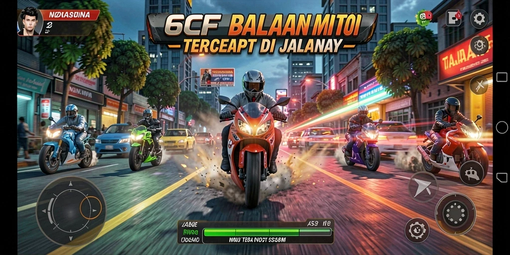Screenshot dari 6CF menampilkan balapan motor yang intens dan grafik yang menawan.