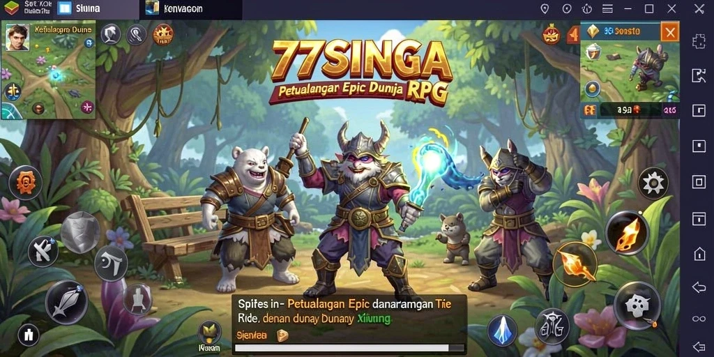 Tampilan menarik dari gameplay RPG 77SINGA yang menampilkan pertempuran epik.
