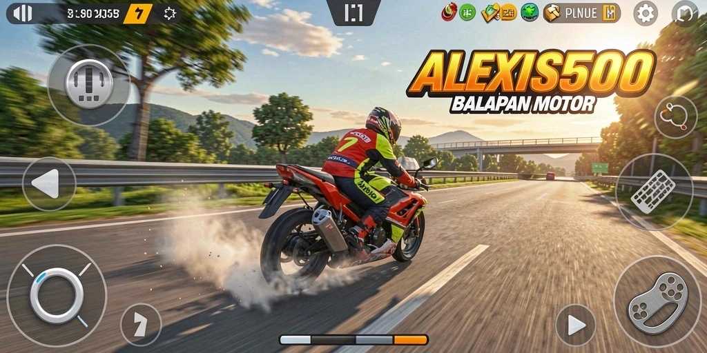 Tampilan gameplay seru dengan balapan motor di ALEXIS500.