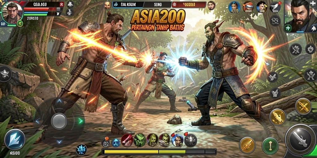 Tampilan gameplay <strong>ASIA200</strong> menampilkan aksi pertarungan yang mendebarkan di arena.