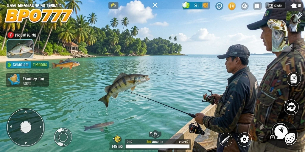 Screenshot gameplay BPO777 menampilkan aksi seru menangkap ikan.