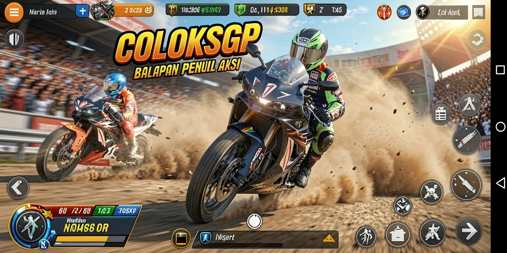 Screenshot COLOKSGP menampilkan adegan balapan motor yang mendebarkan.