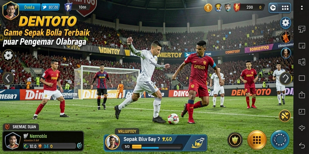 Screenshot DENTOTO menampilkan aksi seru dalam permainan sepak bola.