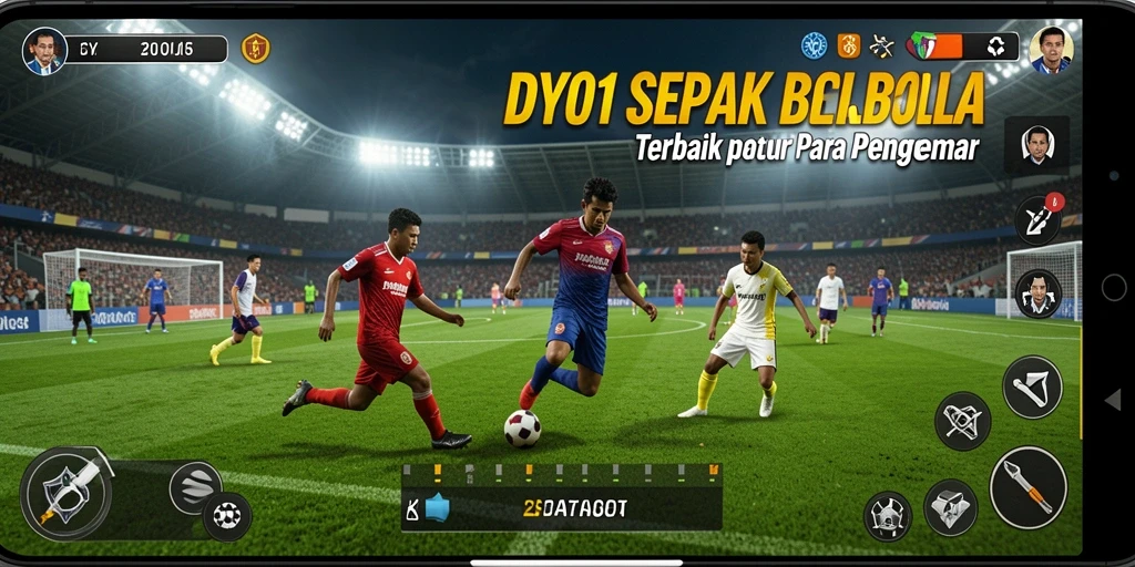 Tampilan aksi dinamis dalam gameplay sepak bola DY01.