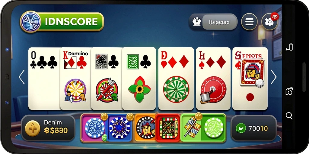 Tampilan menarik permainan Domino di IDNSCORE yang mengasyikkan.