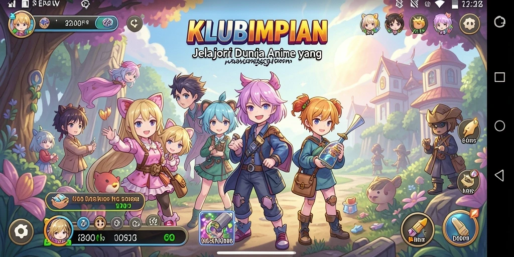 Tampilan gameplay KLUBIMPIAN dengan karakter anime yang menarik.