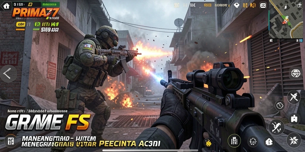 Tampilan gameplay mendebarkan dari PRIMA77 dengan aksi FPS seru.