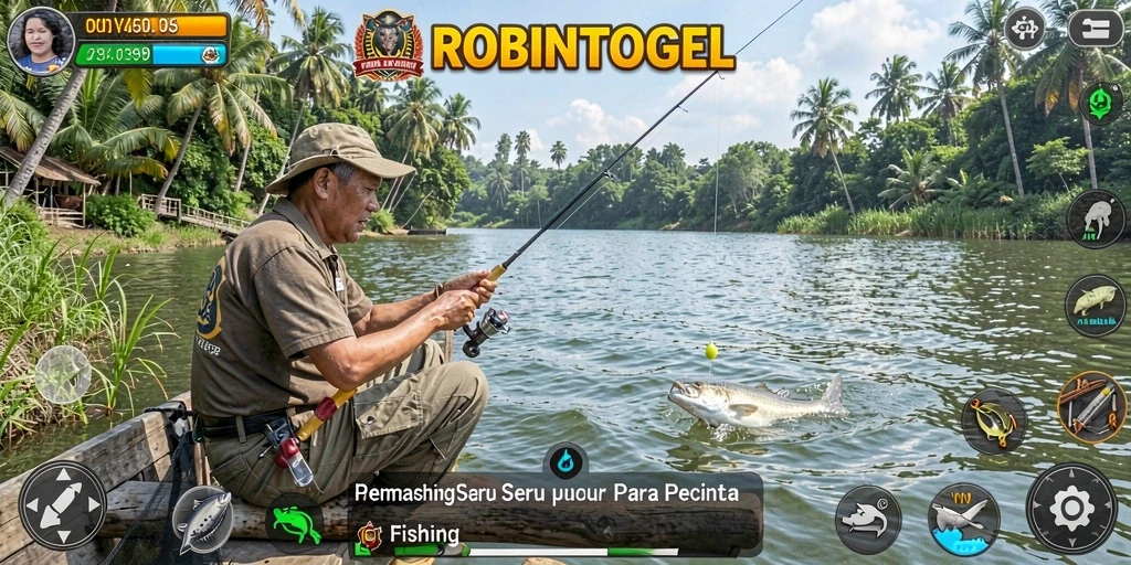 Gameplay <strong>ROBINTOGEL</strong> menampilkan pemancingan yang seru dan menantang.