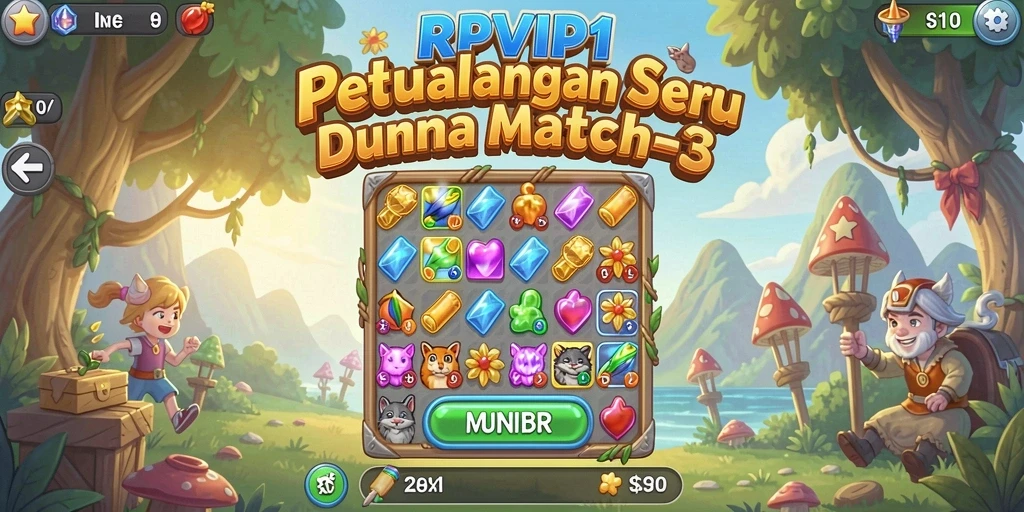 Tangkapan layar RPVIP1 menunjukkan gameplay seru saat mencocokkan blok.