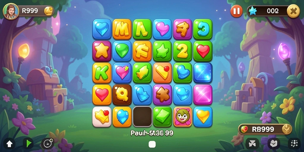 Screenshot gameplay RR999 menampilkan keasyikan mencocokkan item.