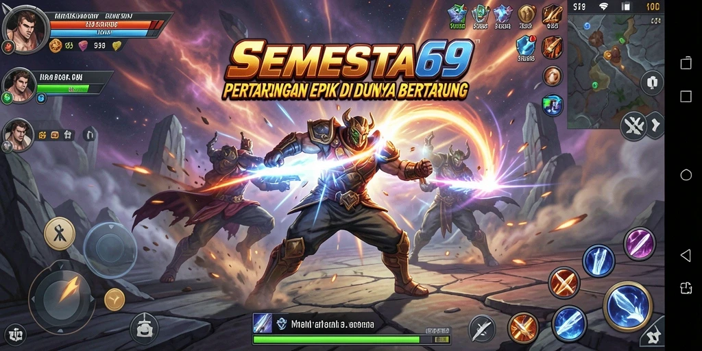 Screenshot menggambarkan intensitas pertarungan di SEMESTA69 dengan karakter yang beraksi.
