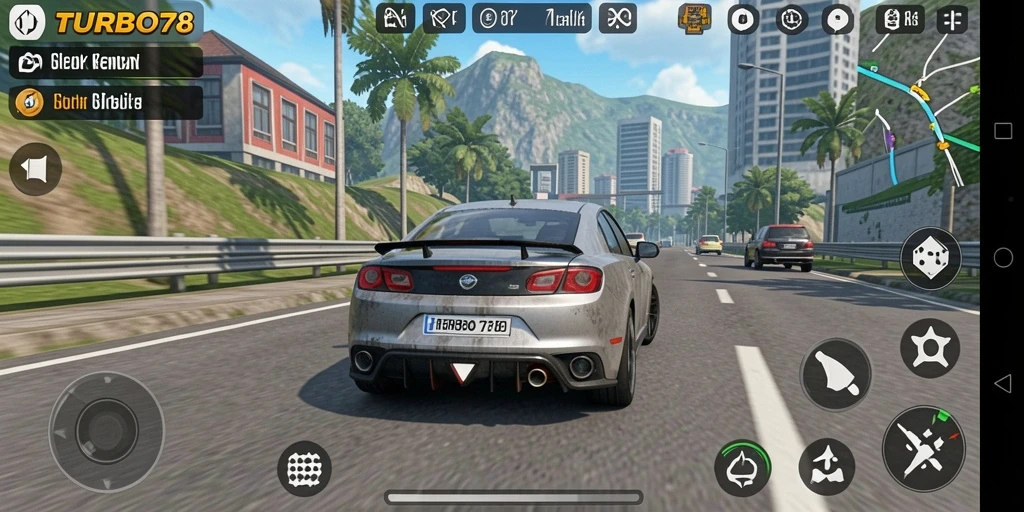 Screenshot utama TURBO78 menampilkan aksi balapan dengan grafis yang menakjubkan.